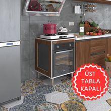 Kenzlife Esena Mono3 Cvz 89-81x60x56 Fırın Ocak Dolabı Ayarlı Ayaklı Üstü Kapalı Ceviz Ankastre Modülü Kabini