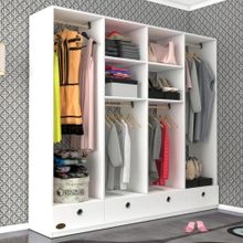 Kenzlife Kamil Beyaz 4 Bölmeli 4 Çekmeceli 182*200*42 cm Kapaksız Giysi Dolabı