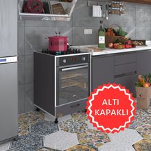 Kenzlife Malik Ejder Gri Fırın Ocak Dolabı Kapaklı Ayarlı Ayaklı Gri Ankastre Modülü Kabini
