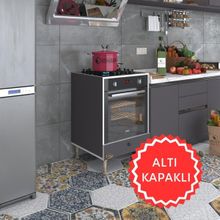 Kenzlife Tulyum Gri Firin Ocak Dolabi Ozel Boy Ayarli Ayakli Kapaklı Ankastre Modülü Kabini