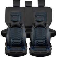 Kepmorpho Hyundai İX55 Lüx Deri Ön Arka Takım Royal Siyah Mavi Siyah Mavi Oto Koltuk Kılıfı