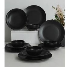 Keramika 12 Parça 4 Kişilik Ege Mat Siyah Yemek Takımı