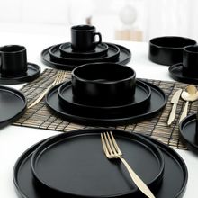 Keramika Mat Siyah Stackable 20 Parça 4 Kişilik Yemek Kahvaltı Takımı