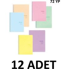 Keskin Color 12 Adet 6 Kareli 6 Çizgili A4 Pastel Show Spiralli 72 Yaprak Renkli Defter