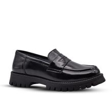 Kids A More Vintage Siyah Rugan Hakiki Deri Loafer Kız Çocuk Okul Ayakkabısı