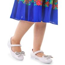 Kiko Kids 254 Rugan Beyaz Cırtlı Papyon Taşlı Kız Çocuk Babet