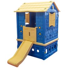 King Kids King Ev İki Kapılı Kaydıraklı Mavi Oyuncak Ev