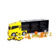 King Toys 3 Mini Araç ve Trafik Levhalı Taşıyıcı Sarı Lal Kamyon