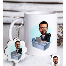 Kişiye Özel Anahtarlık ve Erkek Genel Müdür Karikatürlü Beyaz Kupa