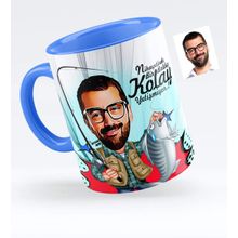 Kişiye Özel Bay Balıkçı Karikatürlü Mavi 1 Kupa Bardak