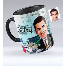Kişiye Özel Bay Bankacı Karikatürlü Siyah 1 Kupa Bardak