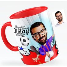 Kişiye Özel Bay Futbolcu Bordo Mavi Karikatürlü Kırmızı 1 Kupa Bardak