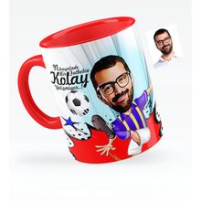 Kişiye Özel Bay Futbolcu Sarı Lacivert Karikatürlü Kırmızı 1 Kupa Bardak
