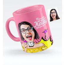 Kişiye Özel Bayan Karikatürlü Pembe 6 Kupa Bardak