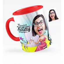 Kişiye Özel Bayan Süslü Karikatürlü Kırmızı 1 Kupa Bardak