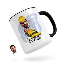 Kişiye Özel Erkek Yol Mühendisi Karikatürlü Siyah Kupa Bardak