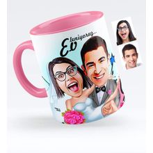 Kişiye Özel Evleniyoruz Karikatürlü Pembe 9 Kupa Bardak