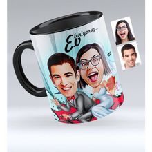 Kişiye Özel Evleniyoruz Karikatürlü Siyah 3 Kupa Bardak