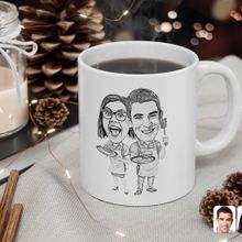 Kişiye Özel Karakalem Aşçı Çift Karikatürlü Beyaz Kupa Bardak