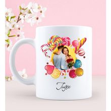 Kişiye Özel Şeker Tasarımlı İsimli Fotoğraflı Beyaz Kupa Bardak