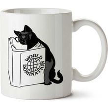 Kitap Okuyan Kedi World Domination Baskılı Kupa