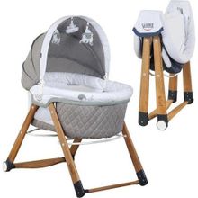 Kiwi Sleeper All İn One Naturel Vizon Yaprak Desenli Ahşap Sallanabilen Tekerli Bebek Beşiği