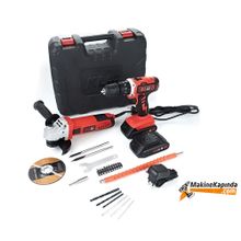 KL KETM1875 Eco 18 Volt 1.5 Ah Çift Akülü Darbeli Matkap + 750 Watt Avuç Taşlama + 23 Parça Aksesuar