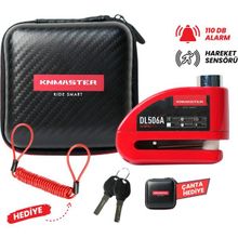 Knmaster DL506A 6mm Alarmlı Disk Kilidi | Hatırlatma Kablosu ve Taşıma Çantası Hediye | Kırmızı