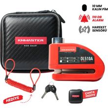 Knmaster DL510A 10 mm Alarmlı Disk Kilidi | Hatırlatma Kablosu ve Taşıma Çantası Hediye | Kırmızı
