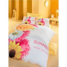 Komfort Home Beyaz - Turuncu 3D Çift Kişilik Pamuk Saten 200 x 220 cm Nevresim Takımı