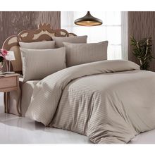 Komfort Home Sütlü Kahve Çizgili Pamuk Saten Yastık Kılıfı