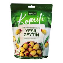 Komili Kırmızı Biber Dolgulu 170 gr Yeşil Zeytin