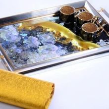 Kosova GA-225 Kulplu 50x31 cm Lüx Dikdörtgen Gümüş Altın Tepsi