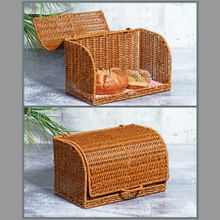 Kosova Wicker Serisi Vernikli Hasır Örme 35 cm Kapaklı Ekmek Dolabı