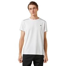 Koton 000 Erkek Beyaz Spor Şerit Baskı Detaylı Bisiklet Yaka T-shirt