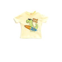 Koton 152 Erkek Bebek Sarı Dinozor Baskılı Kısa Kollu Bisiklet Yaka T-shirt