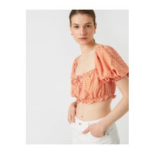 Koton 2SAK60189EW Crop Bluz Kare Yaka Balon Kollu