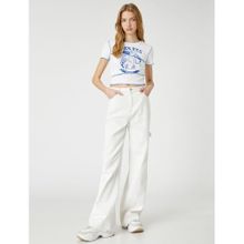 Koton 3SAL10012IK010 Ekru Kadın Crop T-Shirt