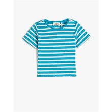 Koton 3SKG10152AK 6S4 Mavi Çizgili Kız Çocuk Viskoz Jersey Kısa Kollu T-Shirt