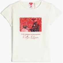 Koton 3SKG10197AK 010 Ekru Kız Çocuk Pamuk Jersey Kısa Kollu T-Shirt