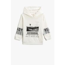 Koton 3WKB10168TK Kırık Beyaz Erkek Çocuk Baskılı Kapüşonlu Sweatshirt