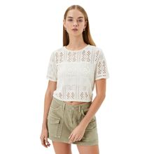 Koton 4SAL10008IK Ekru Ajurlu Crop Kadın T-shirt