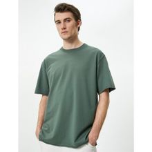 Koton 4SAM10270HK 824 Yeşil Pamuk Jersey Kısa Kollu Basic Erkek T-shirt