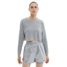 Koton 4WAK10107NK Gri Delikli Crop Kadın T-shirt