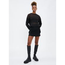 Koton 4WAL10182IK Bisiklet Yaka Çizgili Siyah Kadın Sweatshirt