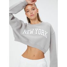 Koton 4WAL10188IK Bisiklet Yaka Baskılı Antrasit Kadın Sweatshirt
