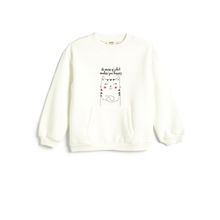 Koton 4WKG10047AK Beyaz Baskılı Kapüşonlu Kız Çocuk Sweatshirt
