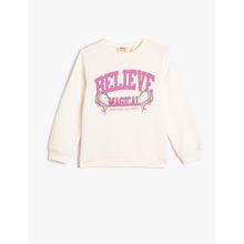 Koton 4WKG10117AK 010 Ekru Kız Çocuk Pamuk Jersey Sweatshirt