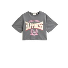 Koton 926 Kız Çocuk Antrasit Oversize Baskılı Kısa Kollu T-shirt