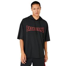 Koton 999 Erkek Siyah Kapşonlu Spor Basketbol Baskılı T-shirt